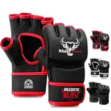 BEASTRAGE MMA Handschuhe für Männer und Frauen,Martial Arts Mitts Grappling Sparring,Ventilated Palm, VEGAN Leder, Cage Fighting, Muay Thai, Kickboxen, Boxsack, Boxen, Kickboxen (XL, ROT)