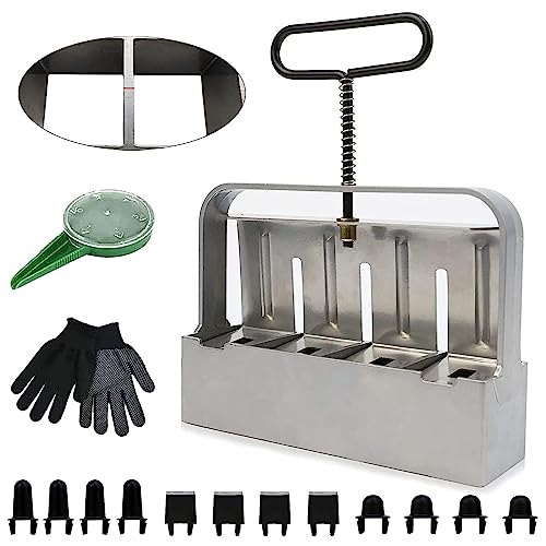 Manueller Bodenblocker, 5,1cm Handgehaltener Bodenblocker Erdballenpresse Soil Block Maker Clod Ballenpresse für 4er Soil Block Bodenblockierer mit Saathilfe und Handschuhe für Pflanze Anzucht