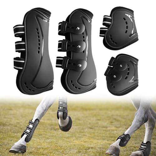 Pferde-Sehnen-Gamaschen, Gamaschen Pferde 4er Set,Pferde-Kniestiefel,Pferdehuf-Schutzstiefel mit Schlagschutz Pferde-Sportstiefel Pferdesehne Bandage Reitausrüstung für Springen,Reiten,Events,M