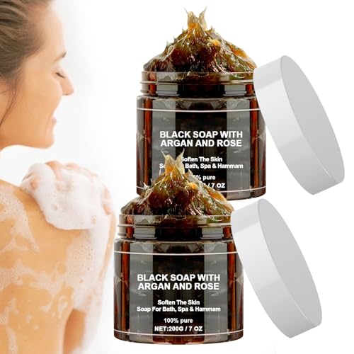 Landrain 2 Pcs Marokko Exfoliate Schwarze Seife für Weiche Haut