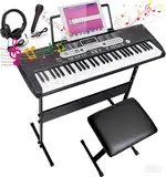 Keyboard Piano, 61 Key Keyboard E-Piano mit Keyboardständer, Klavierbank, Mikrofon, Kopfhörer, Notenablage, LED-Bildschirm, Dual-Lautsprecher, Lehrmodi, Electric Piano für Einsteiger