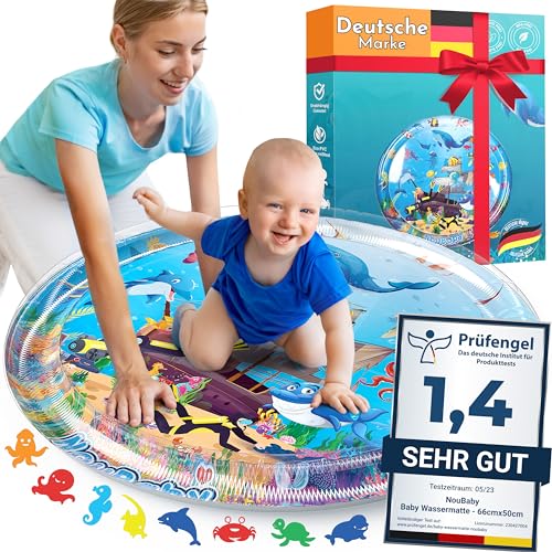 NouBaby® Wassermatte Baby BPA Frei XXL I Babymatte und Spielzeug ab 3, 6 und 9 Monate I Wasserspielmatte Baby, Aqua Matte Baby als Baby Wassermatte, Bauchlage Spielzeug Baby und Baby Matte Wasser