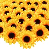 TRUBUY Künstliche Sonnenblumen Köpfe, 30 Stück Blumenköpfe Künstlich Blumenkopf 9cm Sonnenblumen Seidenblumen Deko für DIY Handwerk Zuhause Hochzeit Herbst Party Dekoration