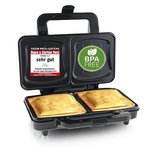 Emerio XXL Sandwichtoaster für alle Toastgrößen geeignet, BPA frei, große Muschelform, leicht zu reinigen, Käse läuft nicht aus, PREIS-/LEISTUNGSSIEGER Haus & Garten Test 03/2019, 900 Watt