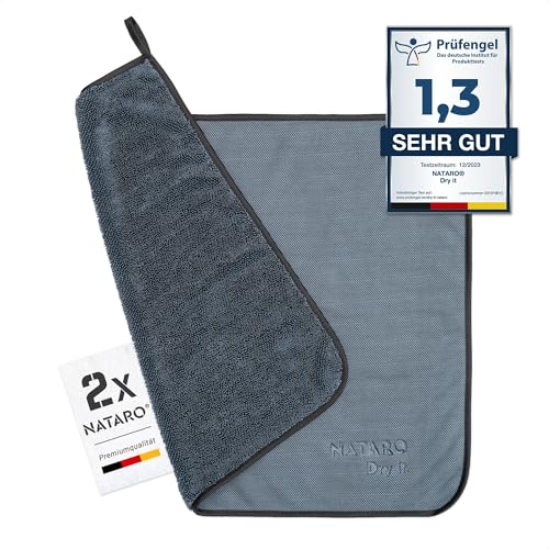 NATARO® 2 Stück Fast Dry it. Premium Trockentuch für Duschkabine, Auto, Haushalt, Camping – DAS ORIGINAL – extra saugfähiges Microfasertuch, fusselfrei, kratzfrei, Extreme Wasseraufnahme, 40x50cm