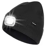 OKKLE Mütze mit LED Licht,Wiederaufladbare USB,mit Licht Extrem Heller 4 LED Lampe,Haube Mütze mit Licht,Mütze mit Lampe,Mütze mit Stirnlampe für Herren und Damen