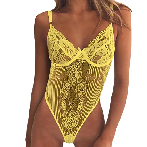 Sexy Dessous Damen Reizwäsche Body Babydoll Teddy mit Leder-Trim & Perlen-Meerjungfrau-Verzierung, Laser-Cut-Schlingen-Design, Metallkette-Harness, perfektes Outfit für Fantasy-Beach-Partys