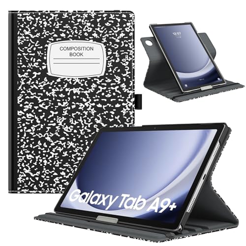 TiMOVO Drehbar Hülle Kompatibel mit Samsung Galaxy Tab A9+/A9 Plus 11 Zoll 2023 SM-X210/X216/X218, 90 Grad Drehbar Ständer Hülle, Auto Schlaf/Aufwach Schutzhülle für Galaxy Tab A9+, Notizbuch Schwarz