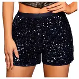 Pailletten Shorts Damen Hohe Taille Gerades Bein Metallic Hotpants Tanz Karneval Pailletten Hose Damen Kurz Pailletten Glitzer Shorts Glänzend Shorts Sexy Hotpants Glitzer Party Festival Outfit