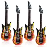 LEOEASIY 4 Stück Aufblasbare Gitarre Aufblasbare Flammen Gitarre Gitarre Aufblasbar Thema Party Aufblasbare Gitarre Requisiten Aufblasbare Rockinstrumente für Karneval Rock Party (90cm)