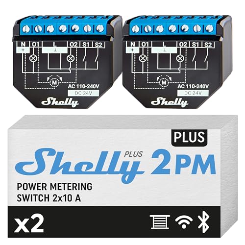 Shelly Plus 2PM | Wlan & Bluetooth 2 Kanäle Smart Relais Schalter | Rolladenschalter mit Stromverbrauchsmessung | Hausautomation | Google Home Alexa Zubehör | iOS Android App (2 Pack)