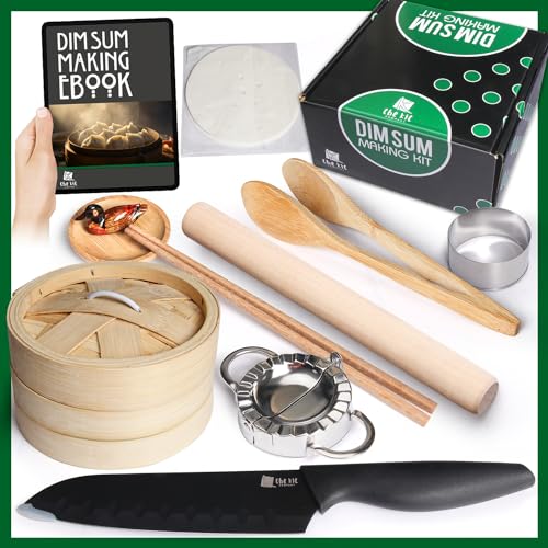 The Kit Company™ Dim Sum Making Kit | 14-teiliges Zubehör und Werkzeuge inkl. detailliertem eBook | Professionelles Sushi-Messer