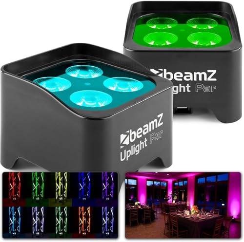 BeamZ BBP90 Uplight LED Par Strahler 4x 4 Watt, Bühnenbeleuchtung 2er Set für DJ Pult, Bühnenlicht, DMX-LAN, Partylicht Musikgesteuert, Bühnenequipment, mit Fernbedienung