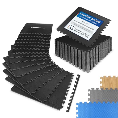 MSPORTS Bodenschutzmatten Set Premium - 8 Schutzmatten in verschiedenen Farben 3,175m² | Bodenschutz 60x60 cm Puzzlematten Gymnastikmatte (Schwarz)