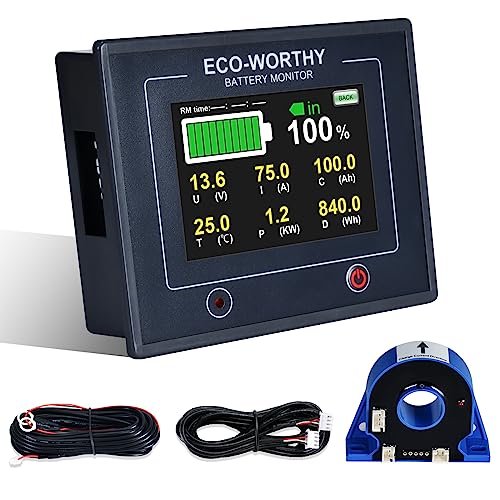 ECO-WORTHY Batterie Monitor 200A 12V/24V/36V/48V, 3,5" Touchable Display Batteriemonitor mit Alarm,10-100V Batterietester für Wohnmobile, Solaranlagen