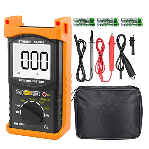 Isolationsmesser Isolationsmessgerät Isolationswiderstand 6688B Auto Range Megohmmeter 1999 Counts LCD Display 500/1000/2500/5000V Spannung,1MΩ~200GΩ Widerstandsprüfung für Kabel Motoren