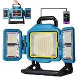 300W LED Baustrahler Akku 25000mAh 30000LM Superhell, 2025 Wiederaufladbare Arbeitsleuchte mit 3 Solarpanels, 4 Lichtmodi, Akku Baustrahler Ideal für Baustelle Camping, Arbeit, Garage