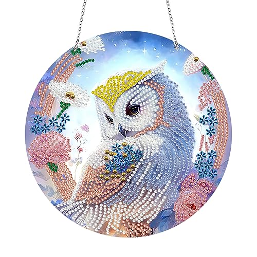 Junerain Eulen-Diamantgemälde zum Aufhängen, Tiere, doppelseitiger Druck, einseitiger Diamanten, DIY-Kristall-Hängeanhänger, Dekoration for Zuhause, Wand, Fenster, Tür