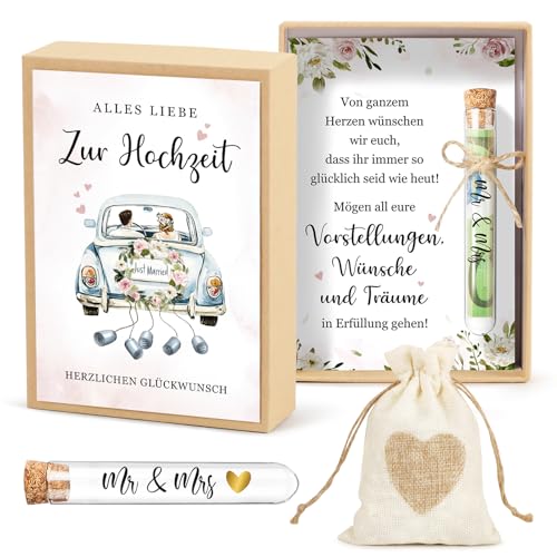 BOFUNX Hochzeitsgeschenke für Brautpaar Geldgeschenk Hochzeit Geld Geschenk Box Inklusive Hochzeitskarte Geschenkbox Kunststoff Reagenzglas Jutesäckchen zur Hochzeit Verlobung Hochzeitstag