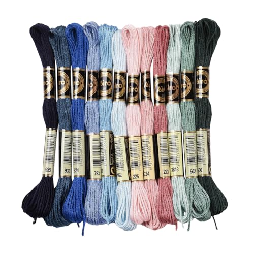 CABODYALS 12 Strang 96m Dunkelblau Grün Schwarz Stickgarn 6 Fädig Buntes Kreuzstich Freundschaftsarmband Baumwolle Schnur Bunter Stickerei Garnfäden für Armband Stricken Nähen Bastelbedarf Handwerk