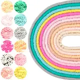 4200 Stück Heishi Perlen Bunte, 6mm Clay Perlen zum Auffädeln, Tonperlen Armband Set, Flache Perlen für Armbänder Pastell, Halskette, Ohrringe, Schmuckherstellung DIY Erwachsene Kinder(12set/40cm B)