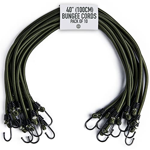 Pluvios - 40" (100CM) Robuste Spanngummis mit Haken - 10er-Pack - Größenwahl - Elastische Vielzweck Gummi Spanngurte für Gepäck, Dachträger, Camping - Wetterfester, UV-beständiger Expander