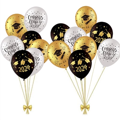 SUNBEAUTY Abschlussfeier Luftballons Graduation Dekoration 2024 Abi Bachelor Graduierung Party (15er Set)