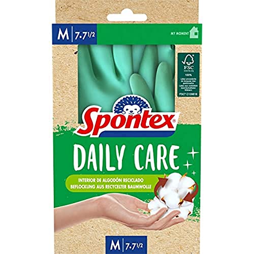 Spontex Daily Care Haushaltshandschuhe aus 100% FSC-zertifiziertem Latex, mit Innenfutter aus recycelter Baumwolle, für alle Putz- und Pflegearbeiten, 1 Paar, Größe M (7-7,5)