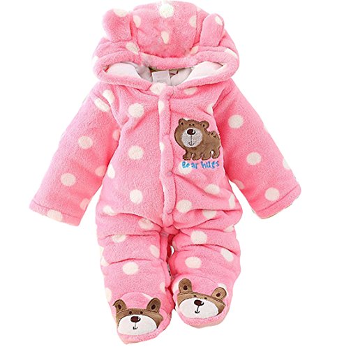 Gaorui Neugeborenes Unisex Baby Winter Overall mit Kapuze Strampler Fleece Onesie All in One Schneeanzug Outfits (Rosa, 3-6 Monate)