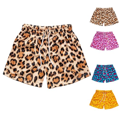 Herren Mesh Shorts Leoparden Drucken Kurze Hosen Men Kordelzug Short Pants Elastische Taille Hose Kurz Atmungsaktiv Schnelltrocknend Sporthose Weich Bequem Strandhose Sommer Freizeithose mit Taschen