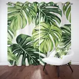 Pggong Palme Blatter Muster Gardinen H225 x B140 cm, Tropische Wildpflanze Vorhang Blickdicht, Thermovorhang, Aquarell Ösenvorhang Verdunklungsvorhänge 2er Set für Schlafzimmer Wohnzimmer