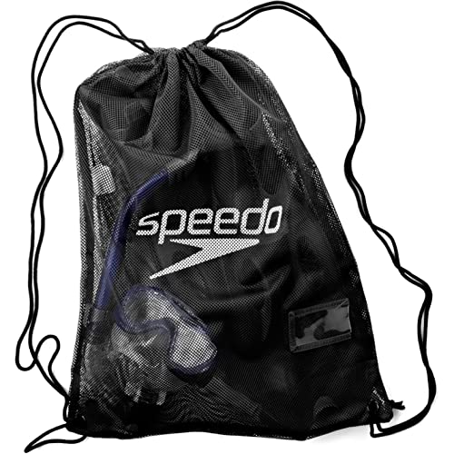 Speedo Turnbeutel Mesh Kordelzug Tasche 35 Liter, strapazierfähiges Design, bequeme Gurte, für Pool, Strand, Fitnessstudio, schwarz, Unisex Größe