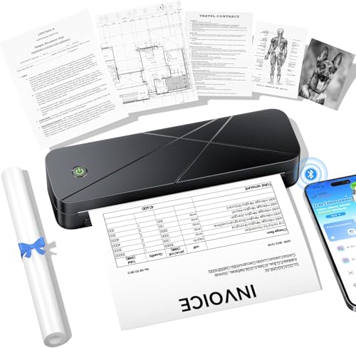 TATTMUSE Thermodrucker A4, Tragbarer Drucker, Mobiler Drucker für Unterwegs, Portabler Drucker, 300DPI Bluetooth-Drucker für Phone & Laptop, Auto & Büro, Unterstützt A4 Thermopapier