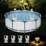 mumisuto 4 Stück Solar Poolbeleuchtung, Poolbeleuchtung Wasserdicht IP44, Wasserdichte Pool Licht für Pool Garten Deko, Treppen, Zaun, Hof, Terrasse, Warmes Weißes Licht