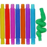 Skylety 8 Stücke Mini Pop Röhren Sensorik Spielzeug, Bunt Stretchrohr, Pop Röhren Zappel Spielzeug für Stressabbau Party Bevorzugungen