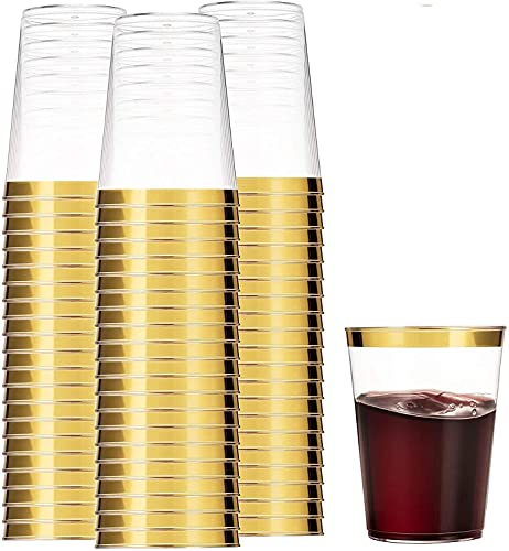 LATERN 50 Stück Plastikbecher mit Goldrand, 360ml Becher aus Kunststoff Wiederverwendbare Trinkbecher Elegante Party Weingläser für Champagner Bier Cocktail Martini Soda Dessert (10,5 x 7,5cm)