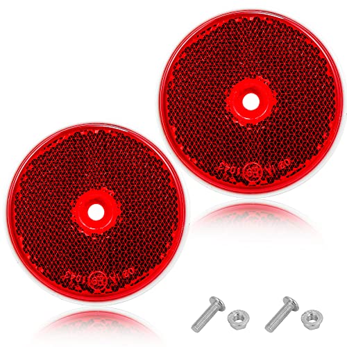 AGRISHOP Rot Anhänge Runde Reflektoren,Pack of 2,Anschrauben,Ø60 mm,mit E9-Prüfzeichen, Katzenauge für Hänger Wohnwagen Pfosten,Sicherheits Reflektor für Anhänger KFZ PKW Traktor (Rot/Runde/2Pack)