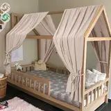 HOTUT Hausbett Himmel,2 Stück Betthimmel Babybett aus Musselin,Weich und atmungsaktiv Baldachin Kinderzimmer Deko,Hausbett Himmel Deko Set für Mädchen & Jungen-62 x 270cm Beige