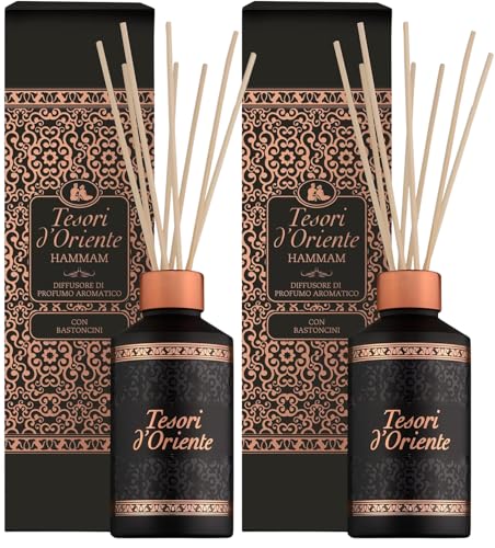 Tesori d'Oriente Hammam Raumduft mit Stäbchen 2x200ml – Orientalische Duftstäbchen für Zuhause – Raumduft Set fürs Bad & Wohnzimmer – Tesori Raumduft