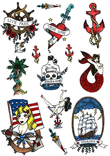 Temporäre Tattoos von Tatsy, Motiv: Matrose, Seemann, Marine | Cooles, einzigartiges, originales Old-School-Design, Spaßige Party-Tattoos, Abziehtattoo, Body-Art, Verkleidung, für Männer