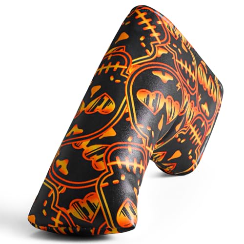 Golfschlägerhaube Putter Totenkopf & Vierblättriges Kleeblatt, Leicht Wasserdicht Bestickt Kunstleder Headcover Putterhaube Kopfbedeckung, Golf Head Covers Protector (Schädel)