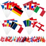 AhfuLife 24 Länder Euro Flagge Klein, 24 Länder Doppelseitige Stoff EM Deko Handgehaltene Flaggen, Olympische Fahne Klein für Olympia Eurovision Haus Bar Party Deko