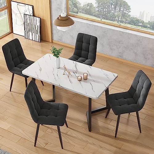 Henunem Set mit 4 Esszimmerstühlen, Esstisch Stuhl mit Rückenlehne, Gepolsterte Stühle mit Metallbeine für Familie, Modernes Küchenstühle mit Samt, Wohnzimmerstühle-Grau