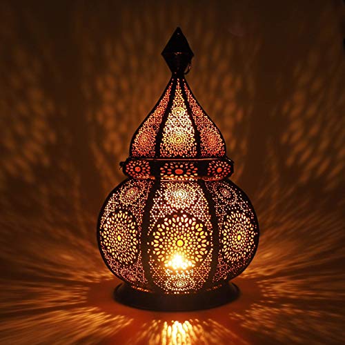 Gadgy Orientalische Lampe Metall 36cm - Marokkanisches Lampe mit Schatteneffekt - Orientalische Laterne handgemacht 36 cm ideal als Balkon-Deko - Ramadan Dekoration Windlicht innen und außen