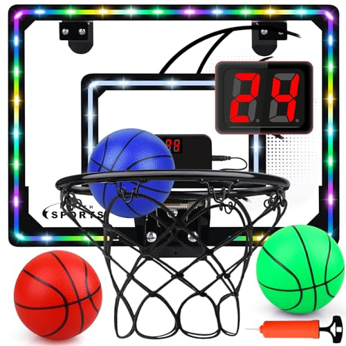 Auney Mini Basketballkorb Kinder Indoor,Basketball Korb im Zimmer Wandmontage mit 3 Basketball,Elektronische Anzeigetafel,Sport Spielzeug Satz Geschenke für Jungen