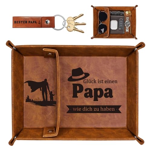 Vatertagsgeschenk für Papa Personalisiert, Beste Bonus Papa Geschenk für Vater Stiefvater, Vatertagsgeschenk für Papa von Baby, Geburtstagsgeschenk für Vater, PU-Leder Taschenleerer Ablage Tablett