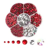 3000PCS Hotfix Strasssteine, Rot Strasssteine für Textilien, Glitzersteine zum Basteln, Kristallsteine zum Kleben 7 Größen 2mm-8.6mm Rhinestones für Kleidung Schuhe DIY Handwerk Geschenk(Rot)