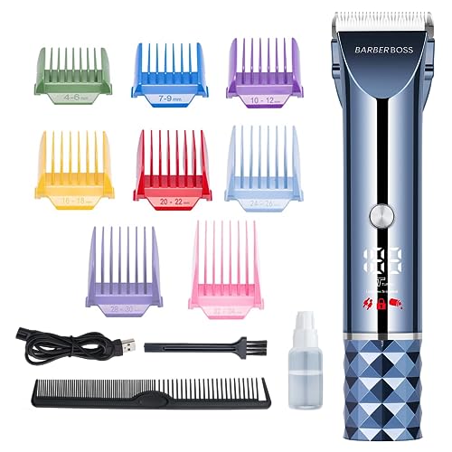 Barberboss 10-in-1 All-in-One-Trimmer, ultimatives Fellpflegeset für Bart & Haar, 8 Aufsätze Kamm-Set, Präzisions-Titan-Keramikklingen, LED-Display & Dual-Speed-Optionen, QR-2091E