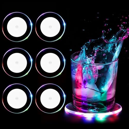 6 STK Bunt LED Untersetzer Ø 10cm Leuchtende für Getränke Acryl Rund Transparente wasserdichte Stimmungslichter Leuchtuntersetzer für Gläser Flaschen Partys Hochzeiten Bar Weihnachten