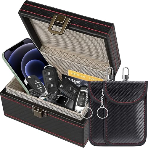 Mycketop Keyless Go Schutz Box und 2 Faraday Bags, RFID Signalblocker für Autoschlüssel, Telefon, Kreditkarte, Diebstahlschutz, Trackingsschutz (Große Größe)